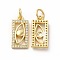 Rack Plating Brass Micro Pave Cubic Zirconia Charms, Rectangle with Eye Charm, with Jump Ring, Real 18K Gold Plated, 15x7.5x2mm, Hole: 3.6mm