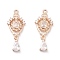 Brass Micro Pave Clear Cubic Zirconia Pendants, Woven Net/Web with Feather, Light Gold, 28x11.5x3mm, Hole: 1.4mm