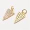 Brass Micro Pave Grade AAA Cubic Zirconia Charms, Long-Lasting Plated, Triangle, Cadmium Free & Nickel Free & Lead Free, Real 18K Gold Plated, 15x8x1.5mm, Hole: 3mm