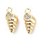 Brass Micro Pave Clear Cubic Zirconia Pendants, Cadmium Free & Nickel Free & Lead Free, Spiral Shell, Real 18K Gold Plated, 12.5x6x4.5mm, Hole: 1.6mm