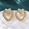 Heart Brass Micro Pave Clear Cubic Zirconia Stud Earrings, Lead Free & Cadmium Free, Long-Lasting Plated, Rack Plating, Real 18K Gold Plated, 21x19.5mm
