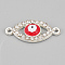 Alloy Rhinestone Links connectors, Cadmium Free & Lead Free, Evil Eye, Red, Silver Color Plated, 22x10x2mm, Hole: 1mm