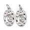 Hammered Brass Micro Pave Clear Cubic Zirconia Pendants, with Jump Rings, Long-Lasting Plated, Oval with Star & Moon, Real Platinum Plated, 18x10x2mm, Hole: 3mm