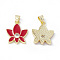Rack Plating Brass Enamel Pendants, Micro Pave Clear Cubic Zirconia, Long-Lasting Plated, Lead Free & Cadmium Free, Real 18K Gold Plated, Lotus Charm, Red, 19x16x3mm, Hole: 4x3.5mm