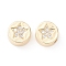 Brass Micro Pave Clear Cubic Zirconia Beads, Long-Lasting Plated, Cadmium Free & Lead Free, Flat Round with Star Pattern, Real 18K Gold Plated, 10.5x6mm, Hole: 3mm