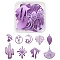 1 Set Spray Painted Alloy Charms, Flower & Leaf & Bowknot & Cactus & Moon, Medium Purple, 21~44.5x15~33.5x1~2.5mm, Hole: 1.2~1.5mm, 18pcs/set
