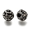 304 Stainless Steel European Beads, Large Hole Beads, Rondelle with Flower, Antique Silver, 10x8.5mm, Hole: 4mm