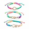 Ring & Cross & Lobster Claw Clasps Shape Brass Micro Pave Cubic Zirconia Link Bracelets Set, Colorful Cord Braided Bracelets for Girl Women, Golden, Inner Diameter: 2~3-1/4 inch(5~8.2cm), 3pcs/set