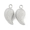 Brass Textured Pendants, Cadmium Free & Nickel Free & Lead Free, Magatama, Real Platinum Plated, 23.5x12x9.5mm, Hole: 3mm