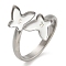 304 Stainless Steel Cuff Rings Components, Pad Ring Setting, Butterfly, Stainless Steel Color, Inner Diameter: 18mm, Tray: 8x9mm