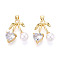 Brass Micro Pave Cubic Zirconia Pendants, Cadmium Free & Nickel Free & Lead Free, Cherry & Heart, with ABS Imitation Pearl, Real 18K Gold Plated, 25.5x20~21x8mm, Hole: 4x3.5mm