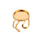201 Stainless Steel Cuff Ring Findings, Round Bezel Cup Ring Settings, Laser Cut, Golden, Tray: 16mm, US Size 7 1/4(17.5)~US Size 8(18mm)