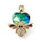 Real 18K Gold Plated Rack Plating Brass Micro Pave Clear Cubic Zirconia Pendants, with Glass, Long-Lasting Plated, Cadmium Free & Lead Free, Bee with Heart Charm, Medium Sea Green, 19x16x10mm, Hole: 3.5x5mm