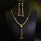 Alloy & Brass Round Beaded Tassel Pendant Necklaces & Hoop Earrings Sets, Golden, 500mm