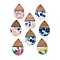 Resin and Walnut Pendants, Teardrop, Mixed Color, 36.5x24.5x2.5mm, Hole: 2mm