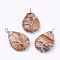 Natural Picture Jasper Big Pendants, teardrop, Brass Wire Wrapped Pendants, Platinum, 50~55x31x11mm, Hole: 5mm