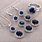 Flat Round Alloy Cubic Zirconia Pendant Necklaces & Hoop Earrings & Rings Sets, Midnight Blue, 18.9mm & 450mm & 65mm