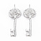 Brass Pendants, Nickel Free, Key, Real Platinum Plated, 33x12.5x3.5mm, Hole: 1.6mm