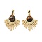 Brass Tiger Eye Pendants, Fan Charms, Real 18K Gold Plated, 25x20x6mm, Hole: 4x3mm