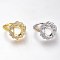 Adjustable Brass Micro Pave Clear Cubic Zirconia Finger Ring Components, 4 Claw Prong Ring Settings, Long-Lasting Plated, Flower, Clear, Mixed Color, US Size 7, Inner Diameter: 17.3mm, Tray: 10x8mm
