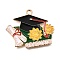 Alloy Enamel Pendants, Light Gold, Bachelor's Cap with Flower & Word Graduation, Gold, 24.5x30x1mm, Hole: 2mm