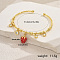 Brass Pave Cubic Zirconia Cuff Bangles, Charm Bangles for Women, Strawberry, Inner Diameter: 2-1/8 inch(5.5cm)~2-3/8 inch(6cm)