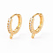 Brass Micro Pave Clear Cubic Zirconia Hoop Earring Findings, with Horizontal Loop, Real 18K Gold Plated, Cadmium Free & Nickel Free & Lead Free, 14x13x2mm, Hole: 1.2mm, Pin: 1x0.6mm