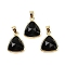 Natural Obsidian Pendants, with Golden Tone Brass Findings, Triangle, Faceted, 14x11.5x4.5mm, Hole: 2.5x3.5mm