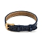 Leather Textured Bracelet Straps Slide Wristbands for Slide Charms, with Ion Plating(IP) Golden 304 Stainless Steel Buckles, Midnight Blue, 23.2x1~1.25x0.5cm