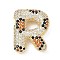 Brass Micro Pave Cubic Zirconia Pendants, Long-Lasting Plated, Rack Plating, Letter Charms, Real 18K Gold Plated, Letter R, 22.5x18x6.5mm, Hole: 5.2x3mm