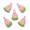 Opaque Resin Pendants, with Platinum Tone Iron Loops, Imitation Food, Watermelon, Pink, 25x16.5x5.5mm, Hole: 2mm