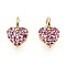 Brass Micro Pave Cubic Zirconia Charms, Nickel Free, Real 18K Gold Plated, Heart, Orchid, 7x5x1.5mm, Hole: 1.8mm