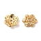 Brass Micro Pave Cubic Zirconia Bead Cap, 6-Petal Flower, Real 18K Gold Plated, Cadmium Free & Nickel Free & Lead Free, 9.5x3mm, Hole: 1.5mm