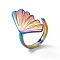 Ion Plating(IP) 304 Stainless Steel Shell Shape Cuff Ring for Women, Rainbow Color, US Size 6 1/4(16.7mm)