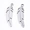 Non-Tarnish 201 Stainless Steel Pendants, Laser Cut, Feather, Stainless Steel Color, 26x7x1mm, Hole: 1.4mm