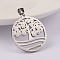 Non-Tarnish 304 Stainless Steel Pendants, Flat Round with Tree, Stainless Steel Color, 27x25x2mm, Hole: 6x4mm