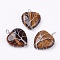 Natural Tiger Eye Pendants, with Brass Findings, Heart, Platinum, 39~42x30~31x10~11mm, Hole: 5mm