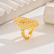 Elegant Hollow Out Lucky Brass Oval Adjustable Rings for Women, Wedding Jewelry, Real 18K Gold Plated, Inner Diameter: 16~19mm