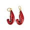 Brass Enamel Pendants, Shrimp Charms, with Jump Ring, Golden, Red, 20.5x9.5x3.5mm, Hole: 4mm