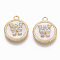 Brass Micro Pave Cubic Zirconia Pendants, with Shell, Flat Round with Letter, Nickel Free, Clear, Creamy White, Real 18K Gold Plated, Letter.W, 17x14x4mm, Hole: 1.8mm