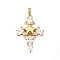Brass Micro Pave Cubic Zirconia Pendants, Cross with Star, Long-Lasting Plated, Cadmium Free & Lead Free, Rack Plating, Real 18K Gold Plated, Clear, 40.5x28.5x5mm, Hole: 5.5x3mm