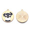 Eco-Friendly Alloy Enamel Pendants, Cadmium Free & Lead Free & Nickel Free, Flat Round with Dog, Light Gold, Gray, 28x25x1.5mm, Hole: 1.8mm