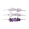 3Pcs 3 Styles Gemstone Braided Bead Bracelets, with Brass Beads, Chip, Inner Diameter: 2-7/8 inch(7.3cm), 1pc/style