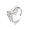 Brass Micro Pave Cubic Zirconia Open Cuff Rings, Platinum, Inner Diameter: 17mm