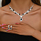 Horse Eye Brass Rhinestone Cup Chains Pendant Necklaces & Stud Dangle Earrings Sets, Black, Necklace: 11.81 inch(300mm)