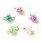 Resin Rhinestone Round Connector Charms, with Golden Tone Iron Double Loops, Mixed Color, 13mm, Hole: 2mm