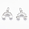 Brass Micro Pave Cubic Zirconia Charms, with Jump Ring, Nickel Free, Rainbow, Clear, Real Platinum Plated, 11.5x12.5x2.5mm, Hole: 3mm