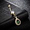 Piercing Jewelry, Brass Cubic Zirconia Navel Ring, Belly Rings, with 304 Stainless Steel Bar, Cadmium Free & Lead Free, teardrop, Real 18K Gold Plated, Dark Green, 47x10mm, Bar: 15 Gauge(1.5mm), Bar Length: 3/8