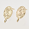 Brass Stud Earring Findings, with Loop, Nickel Free, Oval, Real 18K Gold Plated, 16x8.5mm, Hole: 1.8mm, Pin: 0.8mm