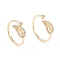 Brass Micro Pave Clear Cubic Zirconia Cuff Rings, Open Rings, Long-Lasting Plated, Leaf, Real 18K Gold Plated, US Size 7 1/4(17.5mm)